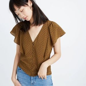 Madewell Tops - 100% Silk Carmelina Flutter Sleeve Button Top in Polka Dot